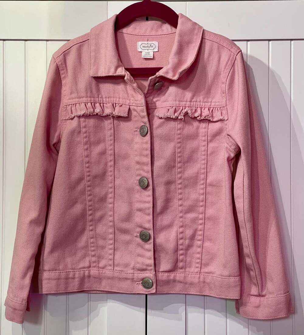 Mud Pie Pink Denim Jacket Size 4T-5T Ruffled